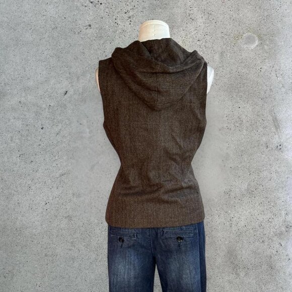 Vintage brown wool blend hooded vest - Picture 6 of 8